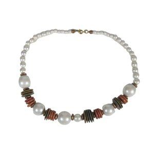 Upcycled Asymmetrical Necklace Wooden Beaded 21 inch Graduating Strand Jewelry